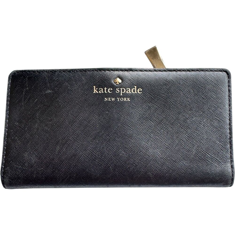 Kate Spade New York Large Slim Bifold Black Saffiano Leather Gold Hardware